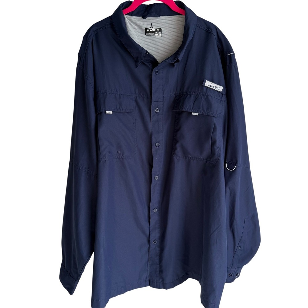 HABIT Navy Blue Mens UPF 40+ UV Protection Mens Fishing‎ Long Sleeve Top, 3XL
